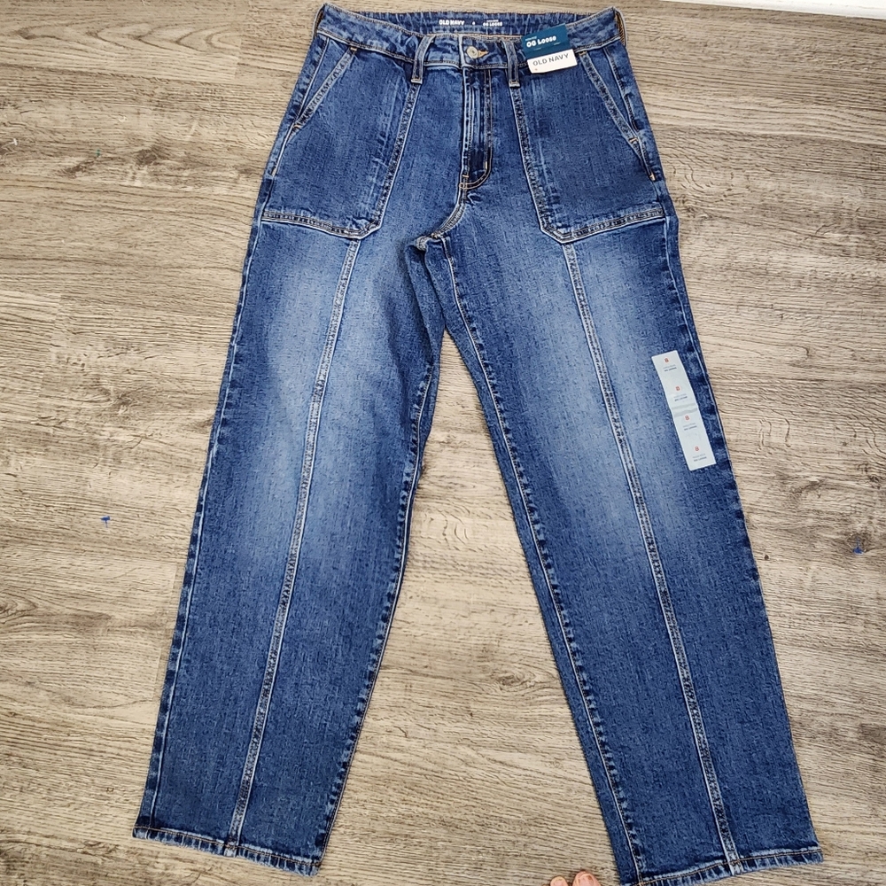 Old Navy High Rise OG Loose UtilityJeans Size 8 Dark Wash..NWT